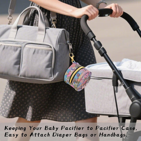 YETTASBIN Watercolor Floral Portable Pacifier Holder Case with Metal Hook Buckle & Zipper for Diaper Bag and Stroller