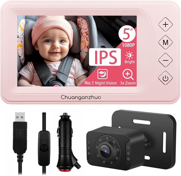 Chuanganzhuo Baby Car Camera with NO.1 Night Vision, 3X Zoom, USB Powered, 5''