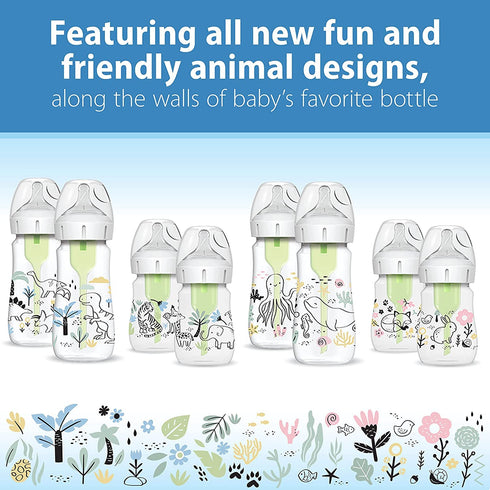 5 oz/150 mL, 1 0m+, 4-Pack Dr. Brown's Anti-Colic Options + Wide-Neck Baby Bottle Designer Edition, Woodland + Jungle