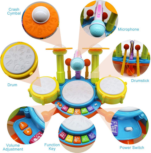 Set Drum for Toddlers, Kids Musical Instruments, Toys for Boy Birthday Gifts, Electric Drum Kit for Babies Boy Girl