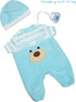 JC Toys |Blue Bear Onesie | Baby Doll Outfit + Hat + Pacifier | | Ages 2+ | Fits Dolls 12"- 14"