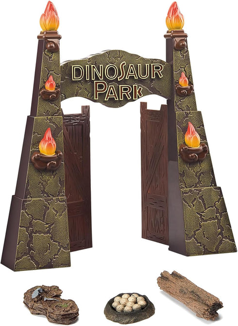 12inches Realistic Dinosaur Park Gate with Log, Nest of Eggs, Stone, Great