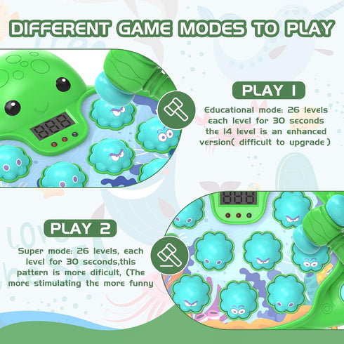 2 2+ Octopus Vitality Strike Game, Educational Musical Whack-A-Mole Toy with Game Modes, Digital Score Display, Toddler