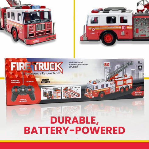 14" Liberty Imports RC Fire Truck - Big Remote Control Toy Fire Truck - Rescue Fire Engine with Flashing Lights