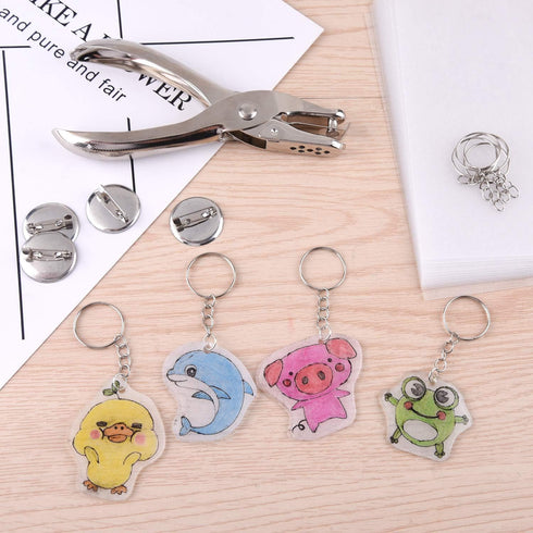 ASTARON 181Pcs Shrinking Plastic Sheets Kit with 20 Shrinking Film Art Paper and 161 Pcs Keychains Making Accessories