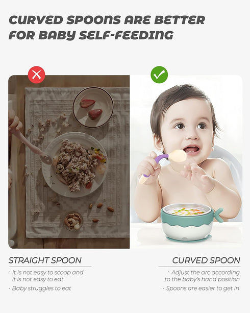 Toddler Utensils Set, 10 Pcs with Bendable Handle, 5 Forks and 5 Spoons, Silicone Baby Feeding Set for Self Feeding