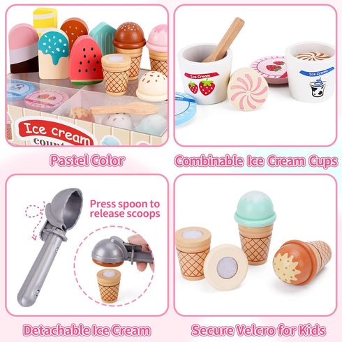 3-5, Sets 3 4 5 Wooden Ice Cream Toys for Toddlers Kids Wooden Toys Play Kitchen Accessories, Play Food for Kids