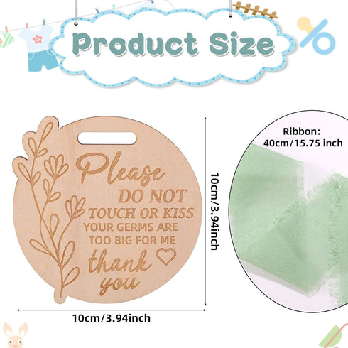 lasuroa Please Do Not Touch or Kiss Baby Sign, Wooden Round Baby Stroller Tag with Ribbon Please Dont Touch Sign No