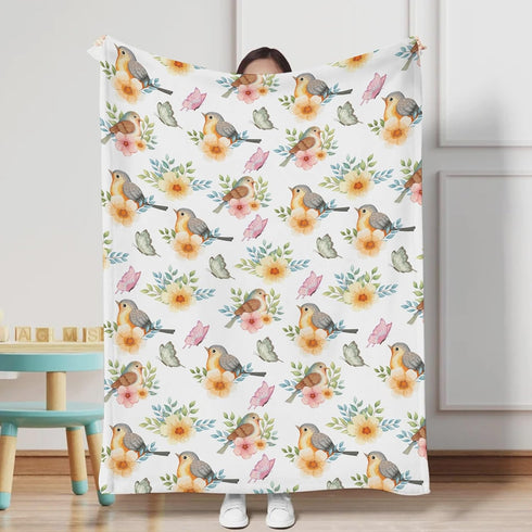 Watercolor Birds Butterfly Flowers Toddler Baby Blanket for Boys Girls, Spring Floral Swaddle Blankets for Infant