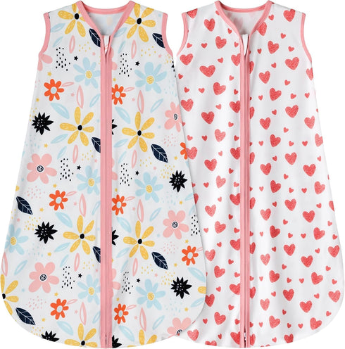 BSTOPPT Newborn Sleep Sack Baby Swaddle,Baby Wearable Blanket,Baby Sleeping Bag (Floral&Heart, 3-6
