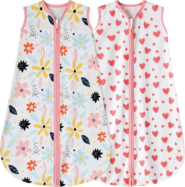 BSTOPPT Newborn Sleep Sack Baby Swaddle,Baby Wearable Blanket,Baby Sleeping Bag (Floral&Heart, 3-6