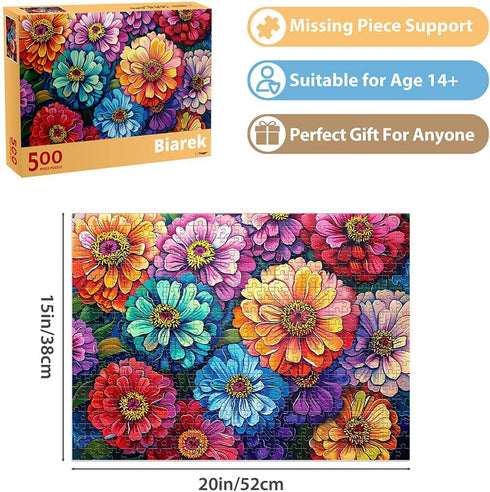 500 Piece Puzzle for Adults Puzzle Flowers, Recycled Cardboar Jigsaw Puzzles 500 Pieces Children Elderly, Family Activity Game Great Gift for Mom Dad Friend Difficult Puzzles Size 20.5 x 15 inches