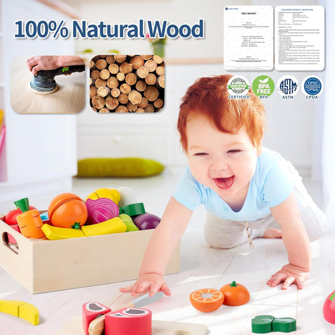32 Sets Set Pcs Wooden Play Food for Kids Kitchen Accessories, Montessori Educational Toys Food, Pretend Play Food