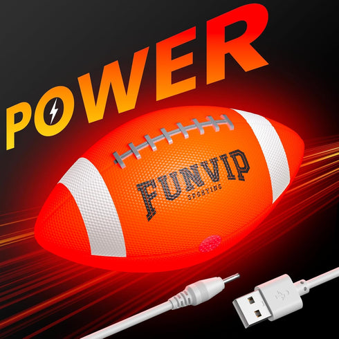 Funvip Rechargeable Glow in The Dark Football for Kids, Size 6 Light Up Football with USB Charging, Gift Box & Pump
