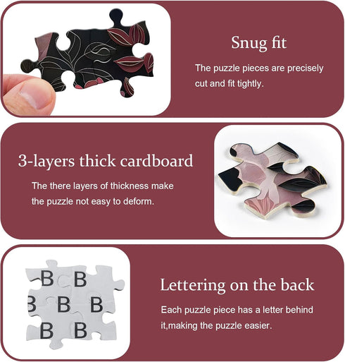PICKFORU 1000 Impossible Puzzle for Adults Pieces, Black Girl Puzzles Flower Plant Aesthetic Art, Floral Elegant Black