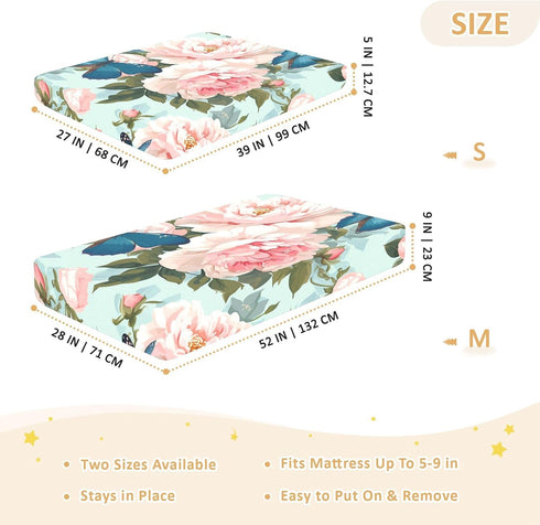 Bseiialft 52 28 Pink Peonies Leaves Floral Crib Sheets for Boys Girls Soft and Breathable Cotton Baby Sheets