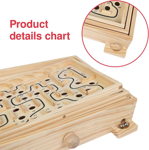 Wooden Labyrinth Game - Marble Ball Tilt Maze Board Game, Table Balance Game and Toy for Kids and Adults