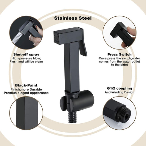 XKHLQLPEF Set Handheld Bidet Sprayer for Toilet, Black Portable Cloth Diaper Sprayer Brass Bathroom Bidet Sprayer Kit