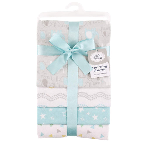 4-Pack, Luvable Friends Unisex Baby Cotton Flannel Receiving Blankets, Basic Elephant One Size