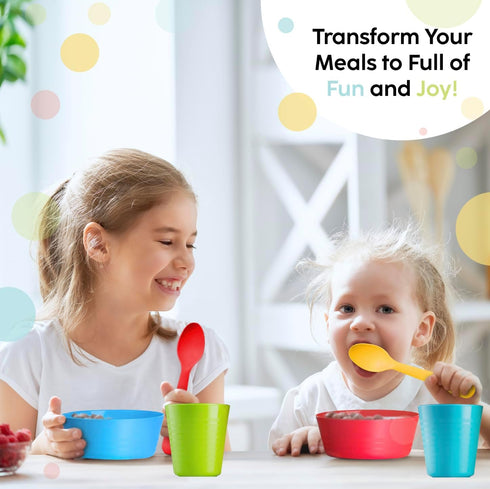 Kids Cups - Set of 12, 8 oz Reusable Plastic Cups, Dishwasher Safe, BPA-Free for Kids & Toddlers