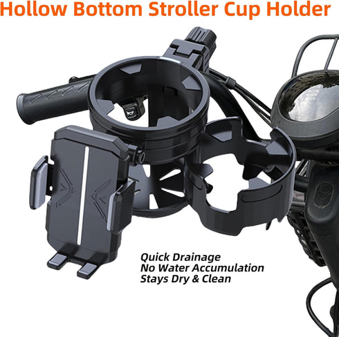 Elecphbo 4-in-1 360 Universal Stroller Cup Holder Adjustable Single/Double Cup & Phone Holder, Rotatable, Anti-Slip