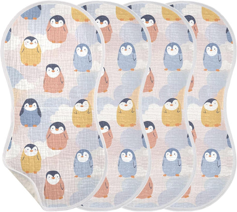 decor gift 4 Pack 22x11in Cotton Burp Cloths Soft Touch Cute Cartoon Penguin wash rag for Babies Girls and Boys