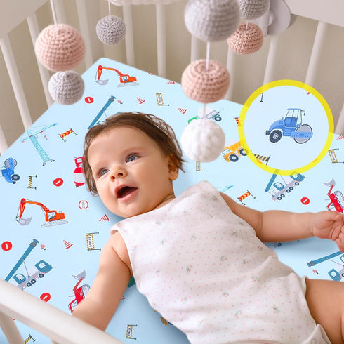 VitalCozy 4 Set 52 28 8 Inches Pcs Construction Truck Crib Sheet Baby Sheet Newborn Bedding Nursery Crib Sheets