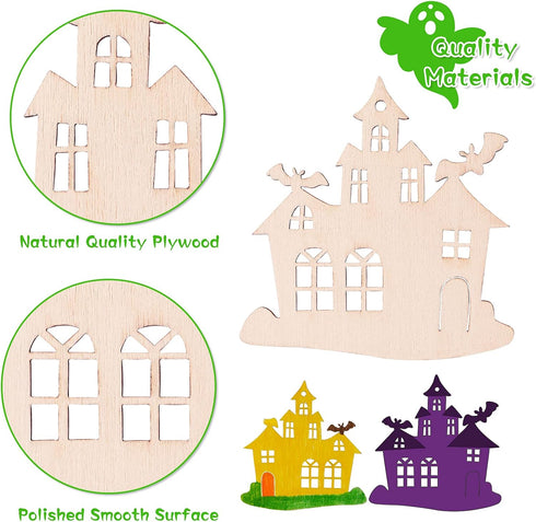 Max Fun 60PCS Halloween Crafts, Painting Wooden Slices Cutouts for Kids DIY Hanging Decorations