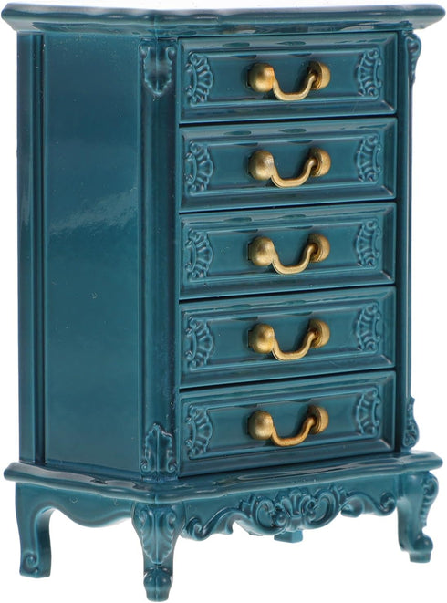 1pcs Miniature Chest of Drawers, Dollhouse Blue Tall Drawer Cabinet, 1:24 Scale Mini Nightstand Accessory