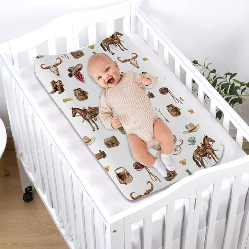 Western Cowboy Changing Pad Covers, Cowboy Hat Boots Cactus Sheets for Boys, 32''x16'', Soft Breathable