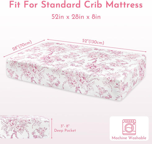 DILIMI Fitted Crib Sheets and Nursing Pillow Cover for Baby Boys and Girls, Pink Floral