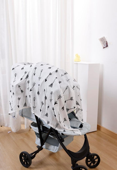 Muslin Swaddle Blanket, 2 Pack Unisex Soft Silky Gender Neutral Receiving Blanket, 47 x 47 Inches, Black and White