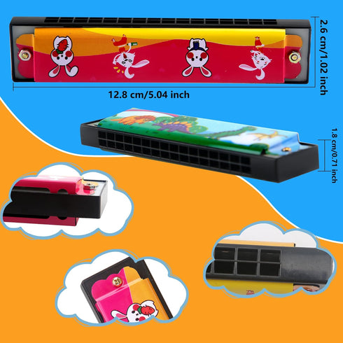 12 Pcs Cartoon Harmonica Toy, 16 Holes Musical Instrument for Boys & Girls, Beginner Party Favor Toys