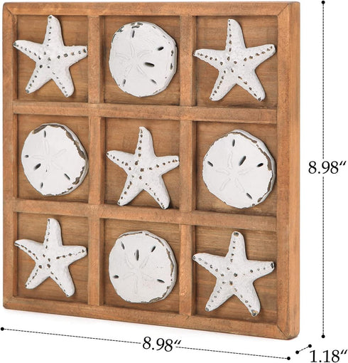 NIKKY HOME Beach Tic Tac Toe Wood Board Travel Game for Fun, 8.97 by 8.97-in Distressed White