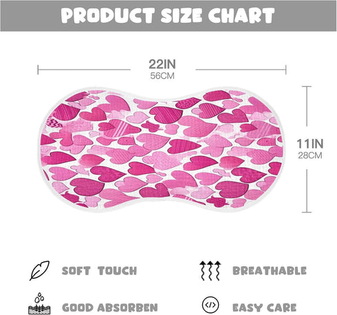 Bulletgxll Set 4, Pink Hearts Unisex Baby Burp Cloths of Soft Absorbent Organic Cotton Muslin Burping Cloths