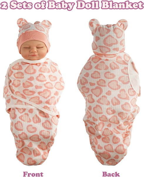 2 Sets 17-24 Inch Set BABESIDE of Reborn Baby Doll Blankets with Hats for Babydolls, Reborn Baby Doll Accessories