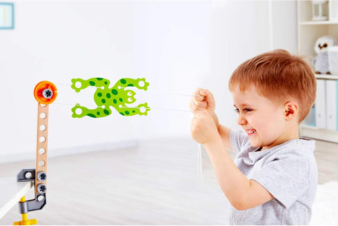 Hape Three Experiment Kit - Junior Inventor Kids Physics Mechanical Crane, Grabber & Climbing Frog Play Set