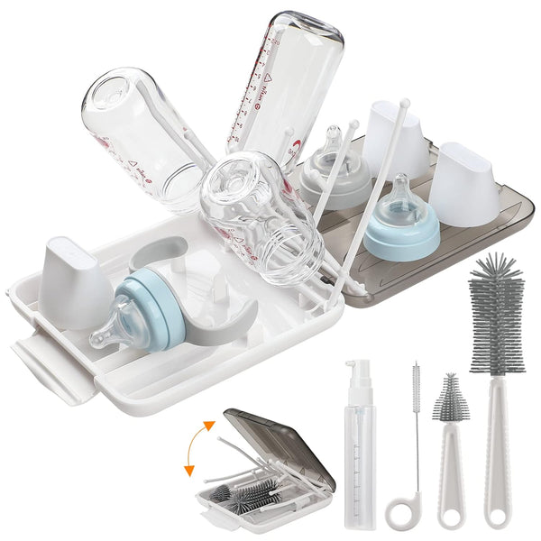 6 in 1 Bottle Cleaning Brush Set, Silicone Brush, Nipple Brush, Straw Brush, Drying Rack for Baby Bottles