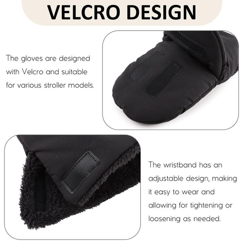 Zsedrut Universal Winter Stroller Gloves, Anti-Freeze Mittens, Water Repellent Hand Warmer Muff, Fleece Lined (Black-2).