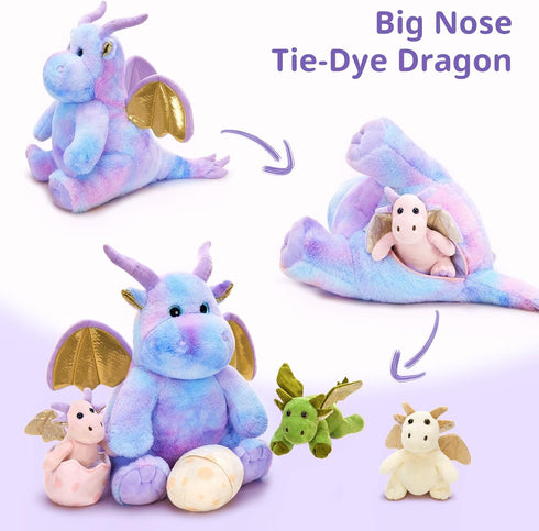 Animal,6 Mommy 3 Tezituor Purple Stuffed Dinosaur for Girls,Cute Dragon Stuffed Pcs Dino Plush Toy with Baby