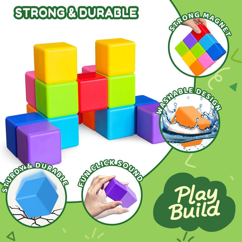 1.65 Inch 3D 8 1-3 (16PCS) Pairez Toys Magnetic Blocks, Large Magnetic Building Blocks for Toddlers, Magnet Cubes