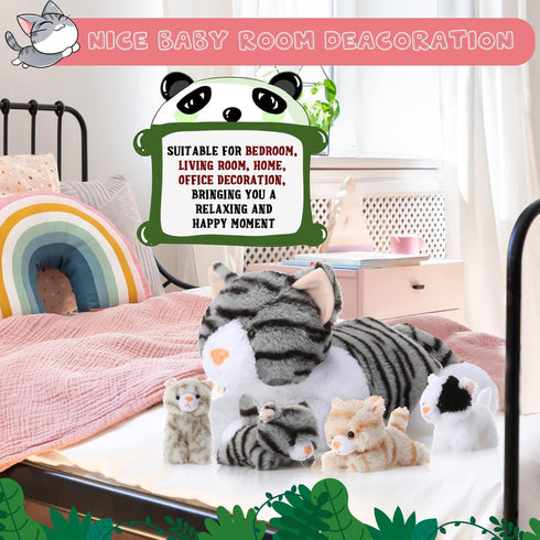 5 Mommy 4 Skylety Pieces Cat Stuffed Animal with Babies Inside Belly Plush Cat Pregnant Kitty with Cute Fluffy Stuffed