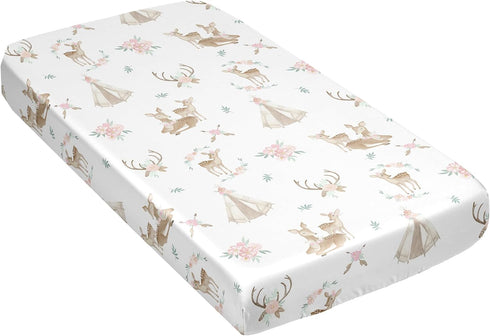 Sweet Jojo Designs Woodland Deer Floral Girl Baby Satin Fitted Crib Sheet Infant Newborn Nursery Toddler Bed Room