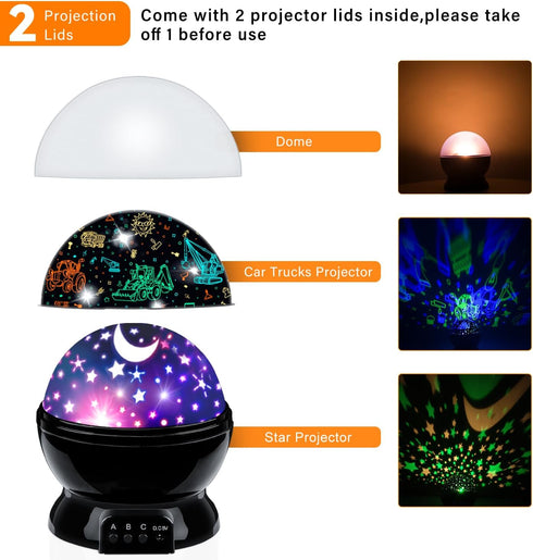 Car Truck Night Light Projector Toys for Boys Age 3-5, 360 Degree Rotation with 17 Colors Changing Baby Ceiling Light