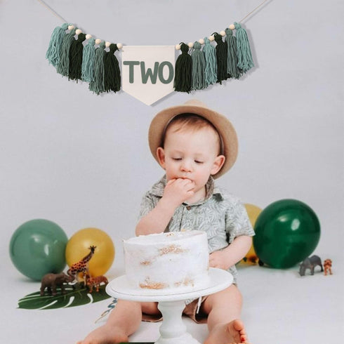 WAHAWU 2nd Greenery Birthday High Chair Banner - Nature Highchair Banner, Two Wild Party Banner, Tassel Bunting
