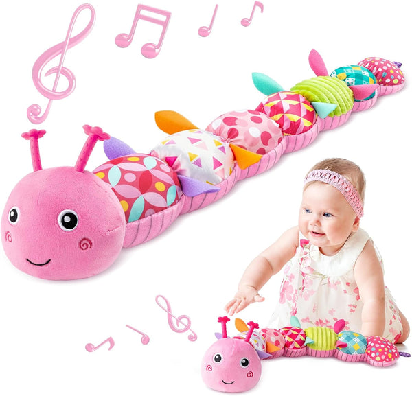 Infant Baby Musical Stuffed Animal Toys for 0-3-6-12 Months, Multi Sensory Toys with Crinkle and Rattles (Caterpillar,