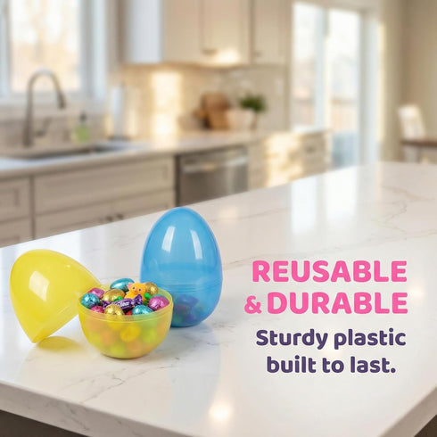 PNIOTAIN 6 6 Inch Pcs Large Easter Eggs Fillable, Colorful Jumbo Plastic Empty Egg Stand Upright for Easter Eggs Hunt