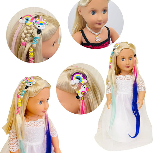 18 inch Doll Hair Accessories - American OG Girl Doll Hair Brush, Rainbow Unicorn Kit, Styling Head for Girls Gifts