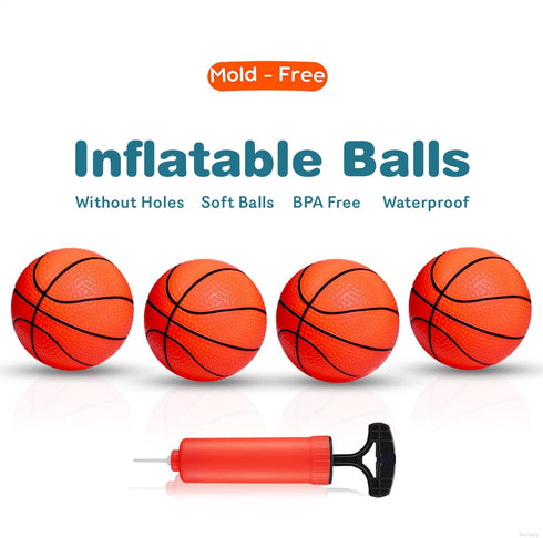 Bath Toys - Bathtub Basketball Hoop for Kids, Mini Basketball Hoop with 3 Suction Cups and 4 Soft Balls