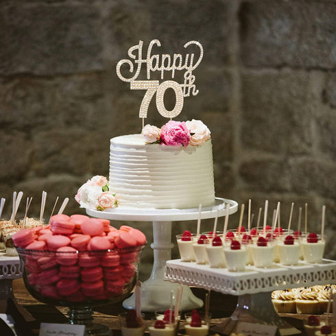 LINGTEER Happy 70th Birthday Gold Rhinestone Cake Topper, Cheers to 70th Birthday Party Decorations